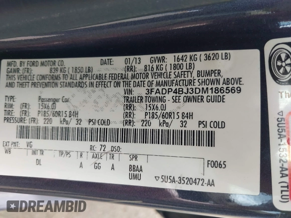 2013 Ford Fiesta SE z VIN 3FADP4BJ3DM186569, wystawiony jako IAAI lot #42128913 z przebiegiem 19 228 mil mil oraz . Historia ofert i sprzedaży dostępna na DreamBid. Obrazek 9.