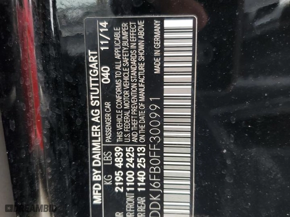 2015 Mercedes-Benz E-Class E 400 with VIN WDDKJ6FB0FF300991, listed as a Copart auction lot 78233584 with 0 mi miles and Salvage Title. Bid and sale history available at carsss.com. Image 13.