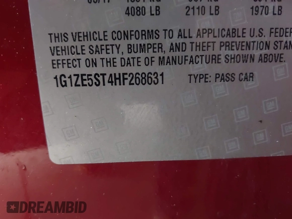 2017 Chevrolet Malibu LT with VIN 1G1ZE5ST4HF268631, listed as a IAAI auction lot 42026227 with 96,580 mi miles and . Bid and sale history available at DreamBid. Image 9.