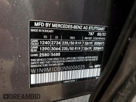 2022 Mercedes-Benz EQB 350 z VIN W1N9M1DB0NN006025, wystawiony jako Copart lot #86751794 z przebiegiem 5 513 mil mil oraz Szkoda całkowita • Salvage title. Historia ofert i sprzedaży dostępna na DreamBid. Obrazek 13.