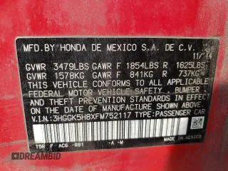 2015 Honda Fit EX-L with VIN 3HGGK5H8XFM752117, listed as a Copart auction lot 64971374 with 94,209 mi miles and Non Repairable. Bid and sale history available at carsss.com. Image 13.