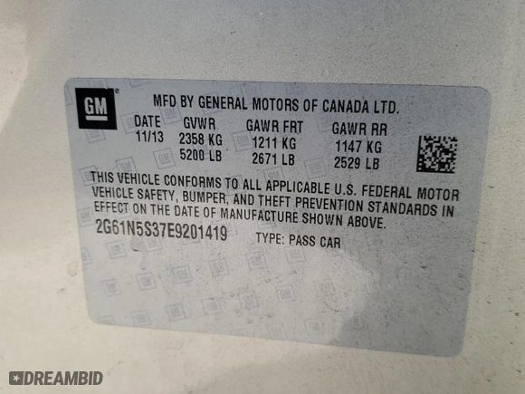 2014 Cadillac XTS Luxury with VIN 2G61N5S37E9201419, listed as a Copart auction lot 43462885 with 0 mi miles and Salvage Title. Bid and sale history available at carsss.com. Image 12.