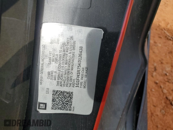 2019 Chevrolet Camaro 2SS с VIN 1G1FH1R75K0126438, выставлен на аукционе Copart как лот 55144625 с пробегом 80 827 миль миль и Списание • Salvage title. История ставок и продаж доступна на DreamBid. Изображение 12.