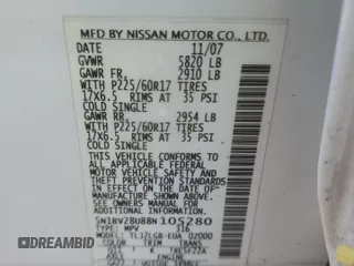 2008 Nissan Quest with VIN 5N1BV28U88N105280, listed as a Copart auction lot 75277664 with 168,724 mi miles and Salvage Title. Bid and sale history available at carsss.com. Image 16.