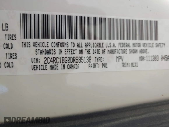 2013 Chrysler Town & Country Touring with VIN 2C4RC1BG0DR585138, listed as a IAAI auction lot 42186087 with 205,152 mi miles and . Bid and sale history available at DreamBid. Image 9.
