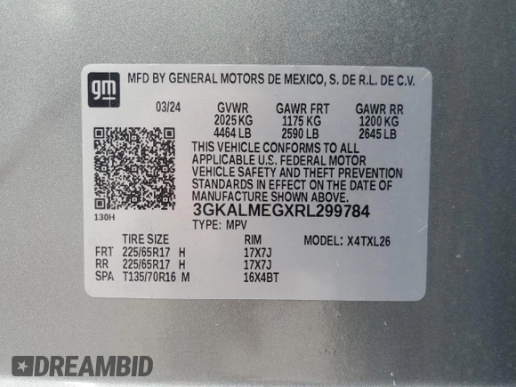 2024 GMC Terrain SLE with VIN 3GKALMEGXRL299784, listed as a Copart auction lot 57634385 with 32,949 mi miles and Clean title. Bid and sale history available at DreamBid. Image 13.