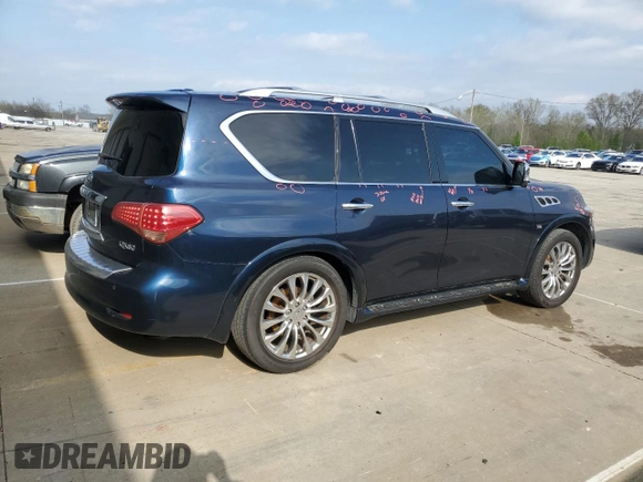 2015 Infiniti QX80 with VIN JN8AZ2NE2F9080582, listed as a Copart auction lot 53046475 with 172,209 mi miles and Salvage title. Bid and sale history available at DreamBid. Image 3.