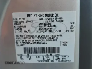2005 Ford Escape Hybrid with VIN 1FMCU96H75KC95236, listed as a Copart auction lot 54528685 with 186,511 mi miles and Clean title. Bid and sale history available at DreamBid. Image 13.