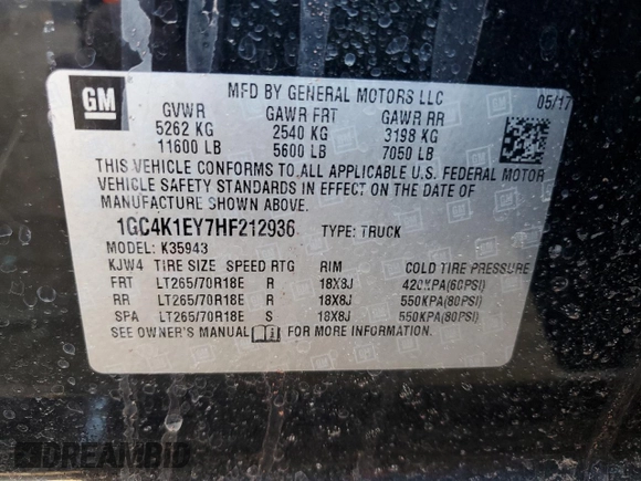 2017 Chevrolet Silverado 3500HD High Country with VIN 1GC4K1EY7HF212936, listed as a Copart auction lot 52511925 with 201,569 mi miles and Salvage Title. Bid and sale history available at DreamBid. Image 14.