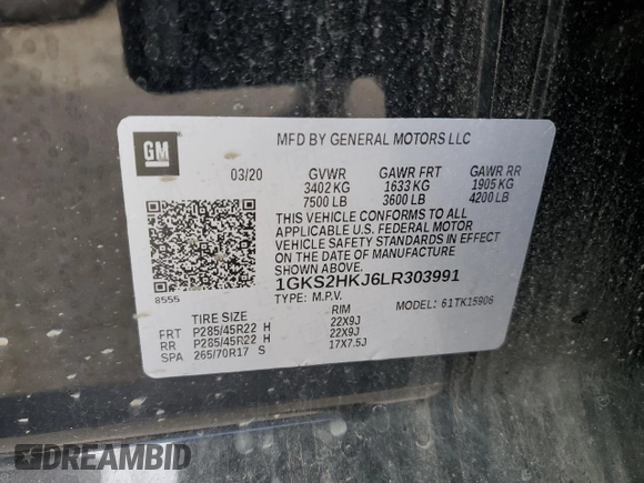 2020 GMC Yukon XL Denali with VIN 1GKS2HKJ6LR303991, listed as a Copart auction lot 51335235 with 31,280 mi miles and Salvage Title. Bid and sale history available at carsss.com. Image 14.