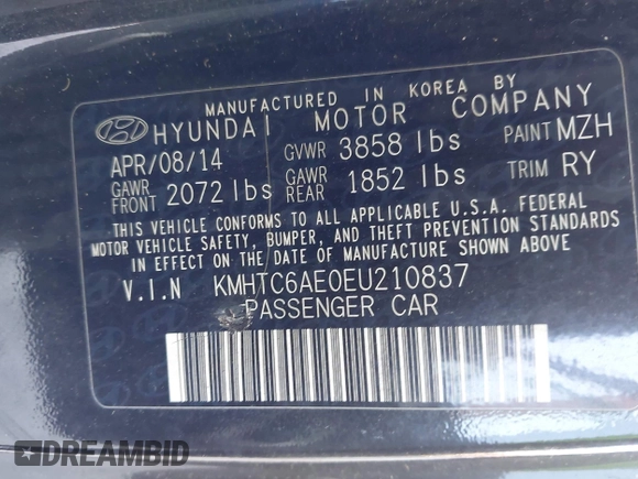 2014 Hyundai Veloster Turbo with VIN KMHTC6AE0EU210837, listed as a IAAI auction lot 42351675 with 91,523 mi miles and . Bid and sale history available at DreamBid. Image 9.