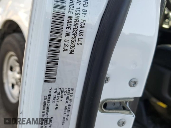 2023 Ram 1500 Tradesman с VIN 1C6RR6FG5PS593994, выставлен на аукционе Copart как лот 71773624 с пробегом 7 957 миль миль и Списание • Salvage title. История ставок и продаж доступна на DreamBid. Изображение 12.