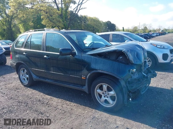 2000 BMW X5 with VIN WBAFB334XYLH02115, listed as a IAAI auction lot 39413915 with 1 mi miles. Bid and sale history available at carsss.com. Image 1.