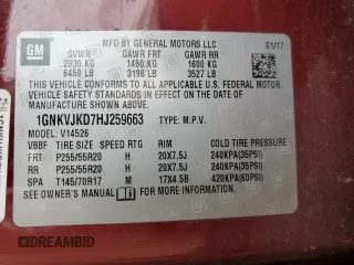 2017 Chevrolet Traverse Premier with VIN 1GNKVJKD7HJ259663, listed as a Copart auction lot 45358935 with 80,767 mi miles and Salvage Title. Bid and sale history available at DreamBid. Image 13.