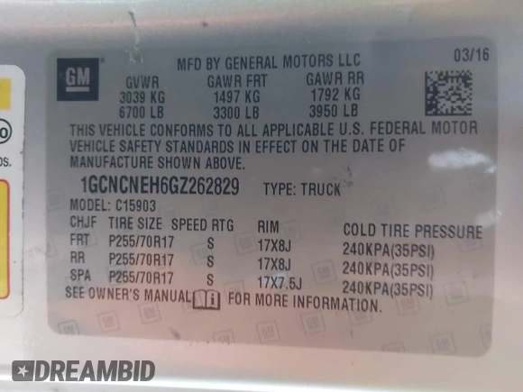 2016 Chevrolet Silverado 1500 Work Truck with VIN 1GCNCNEH6GZ262829, listed as a IAAI auction lot 41375026 with 173,681 mi miles. Bid and sale history available at carsss.com. Image 9.