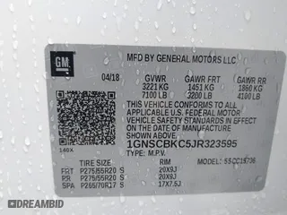 2018 Chevrolet Tahoe LT with VIN 1GNSCBKC5JR323595, listed as a IAAI auction lot 41550552 with 115,697 mi miles. Bid and sale history available at carsss.com. Image 9.