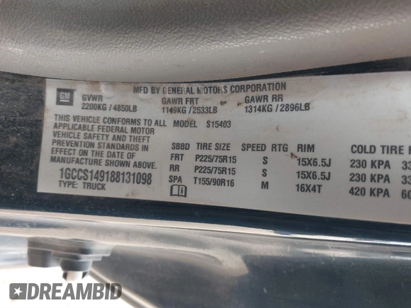 2008 Chevrolet Colorado LS with VIN 1GCCS149188131098, listed as a IAAI auction lot 41363310 with 174,660 mi miles and . Bid and sale history available at DreamBid. Image 9.