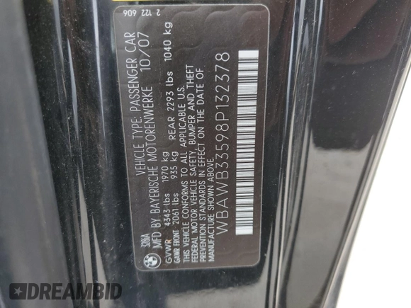 2008 BMW 3 Series 328i with VIN WBAWB33598P132378, listed as a Copart auction lot 50584275 with 117,847 mi miles and Salvage Title. Bid and sale history available at carsss.com. Image 12.