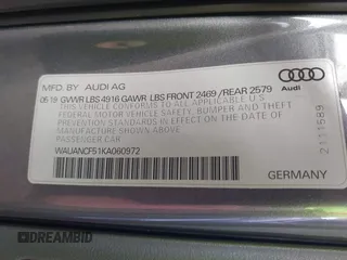 2019 Audi A5 Sportback Premium with VIN WAUANCF51KA060972, listed as a IAAI auction lot 41783485 with 98,456 mi miles. Bid and sale history available at carsss.com. Image 9.