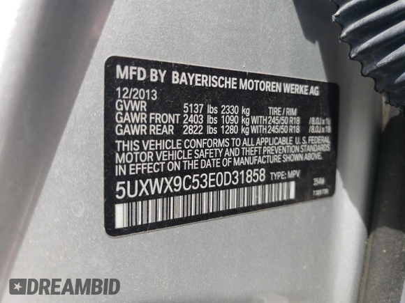 2014 BMW X3 xDrive28i z VIN 5UXWX9C53E0D31858, wystawiony jako Copart lot #48322775 z przebiegiem 106 638 mil mil oraz Szkoda całkowita • Salvage title. Historia ofert i sprzedaży dostępna na DreamBid. Obrazek 13.