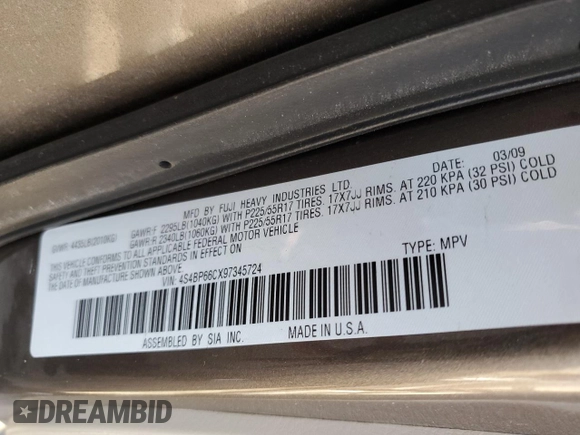 2009 Subaru Outback Ltd with VIN 4S4BP66CX97345724, listed as a Copart auction lot 50469745 with 145,427 mi miles and Salvage Title. Bid and sale history available at carsss.com. Image 13.