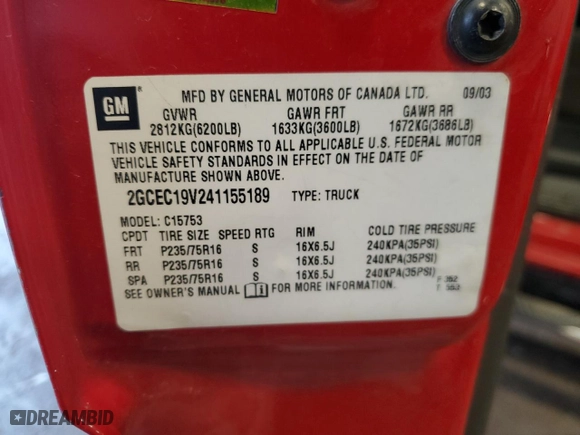2004 Chevrolet Silverado 1500 with VIN 2GCEC19V241155189, listed as a Copart auction lot 86915564 with 123,461 mi miles and Clean Title. Bid and sale history available at carsss.com. Image 12.