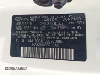2016 Hyundai Veloster with VIN KMHTC6AD3GU270895, listed as a IAAI auction lot 42139765 with 138,884 mi miles. Bid and sale history available at carsss.com. Image 9.