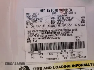 2011 Ford F-150 XL with VIN 1FTFW1EF9BFC46010, listed as a Copart auction lot 56950925 with 151,603 mi miles and Salvage title. Bid and sale history available at DreamBid. Image 12.