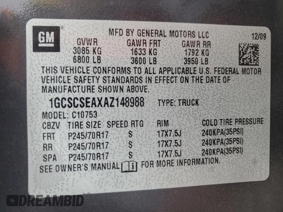 2010 Chevrolet Silverado 1500 LT with VIN 1GCSCSEAXAZ148988, listed as a Copart auction lot 82663464 with 160,829 mi miles and Salvage Title. Bid and sale history available at DreamBid. Image 12.