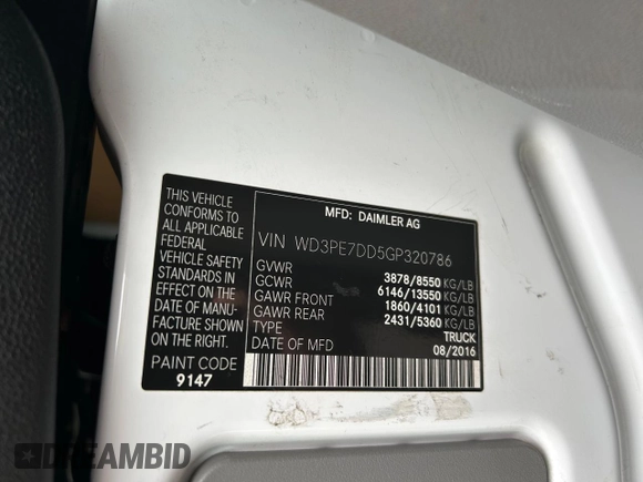 2016 Mercedes-Benz Sprinter Cargo with VIN WD3PE7DD5GP320786, listed as a Copart auction lot 54570615 with 228,021 mi miles and Clean Title. Bid and sale history available at carsss.com. Image 10.