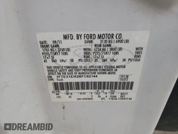 2011 Ford F-150 XL z VIN 1FTEX1EM2BFC82144, wystawiony jako Copart lot #47482595 z przebiegiem 302 757 mil mil oraz Czysty tytuł • Clean title. Historia ofert i sprzedaży dostępna na DreamBid. Obrazek 13.
