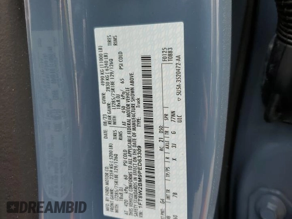 2023 Ford F-250 XL z VIN 1FT8W2BM9PED63309, wystawiony jako Copart lot #50708955 z przebiegiem Nie podano mil oraz Szkoda całkowita • Salvage title. Historia ofert i sprzedaży dostępna na DreamBid. Obrazek 12.