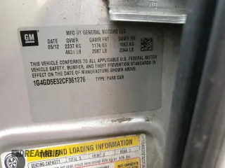 2012 Buick LaCrosse Premium 1 with VIN 1G4GD5E32CF361276, listed as a Copart auction lot 60895755 with 220,501 mi miles and Non repairable. Bid and sale history available at DreamBid. Image 12.