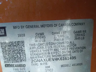2019 Chevrolet Equinox LT with VIN 2GNAXUEV4K6161495, listed as a IAAI auction lot 41747900 with 122,089 mi miles and . Bid and sale history available at carsss.com. Image 9.
