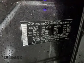 2022 Hyundai Santa Fe SE with VIN 5NMS1DAJ9NH429164, listed as a Copart auction lot 43921085 with 50,467 mi miles and Salvage Title. Bid and sale history available at carsss.com. Image 12.