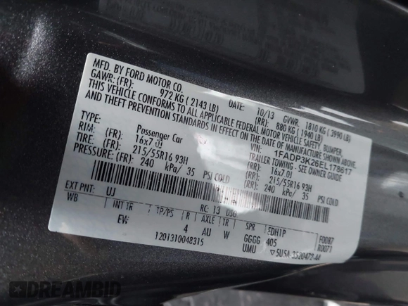2014 Ford Focus SE with VIN 1FADP3K26EL178617, listed as a IAAI auction lot 41494087 with 72,198 mi miles. Bid and sale history available at carsss.com. Image 9.