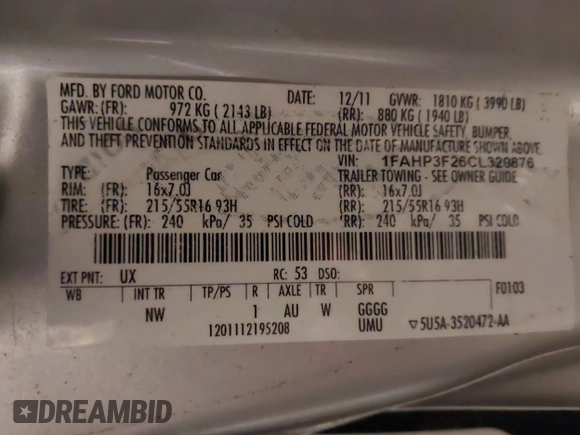 2012 Ford Focus SE с VIN 1FAHP3F26CL320876, выставлен на аукционе IAAI как лот 42280944 с пробегом 134 803 миль миль и . История ставок и продаж доступна на DreamBid. Изображение 9.