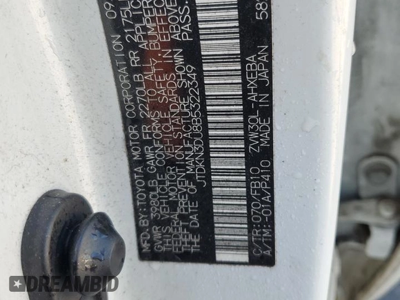2011 Toyota Prius I with VIN JTDKN3DU8B5322349, listed as a Copart auction lot 55743265 with 158,562 mi miles and Salvage Title. Bid and sale history available at DreamBid. Image 12.