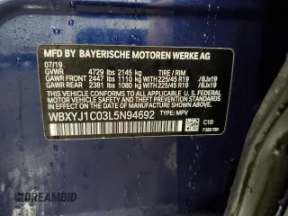 2020 BMW X2 xDrive28i with VIN WBXYJ1C03L5N94692, listed as a Copart auction lot 48140135 with 49,586 mi miles and Salvage Title. Bid and sale history available at carsss.com. Image 14.