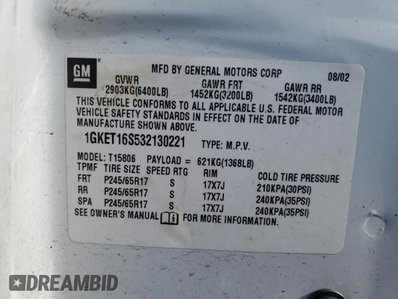 2003 GMC Envoy XL SLE with VIN 1GKET16S532130221, listed as a Copart auction lot 87108784 with 217,821 mi miles and Salvage Title. Bid and sale history available at carsss.com. Image 14.