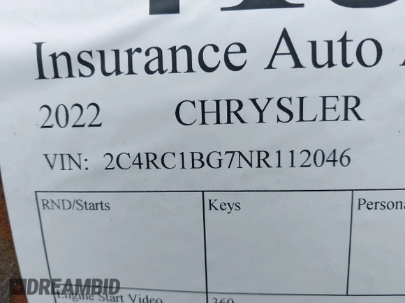 2022 Chrysler Pacifica Touring L with VIN 2C4RC1BG7NR112046, listed as a IAAI auction lot 41336144 with Not Provided miles and . Bid and sale history available at DreamBid. Image 9.