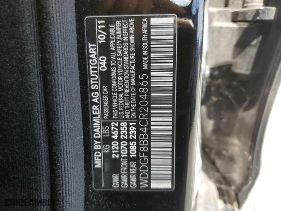 2012 Mercedes-Benz C-Class C 300 Sport with VIN WDDGF8BB4CR204865, listed as a Copart auction lot 53672245 with 135,038 mi miles and Non Repairable. Bid and sale history available at carsss.com. Image 12.