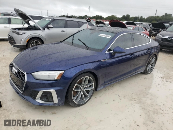 2023 Audi A5 Sportback S line Premium z VIN WAUDACF54PA049206, wystawiony jako Copart lot #74617084 z przebiegiem Nie podano mil oraz Nie do naprawy • Non repairable. Historia ofert i sprzedaży dostępna na DreamBid. Obrazek 1.
