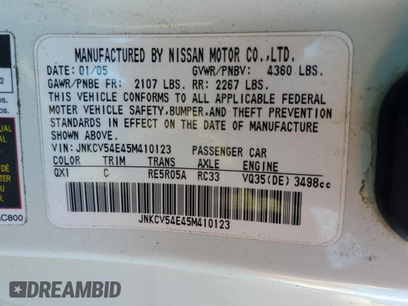 2005 Infiniti G35 Coupe with VIN JNKCV54E45M410123, listed as a Copart auction lot 79249674 with 60,022 mi miles and Salvage Title. Bid and sale history available at carsss.com. Image 12.