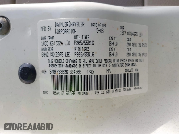 2006 Chrysler PT Cruiser Limited with VIN 3A8FY68B26T334806, listed as a IAAI auction lot 41196006 with 71,401 mi miles and . Bid and sale history available at DreamBid. Image 9.