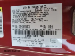 2019 Ford Mustang GT with VIN 1FA6P8CF0K5112877, listed as a Copart auction lot 59865955 with 85,527 mi miles and Salvage title. Bid and sale history available at DreamBid. Image 13.