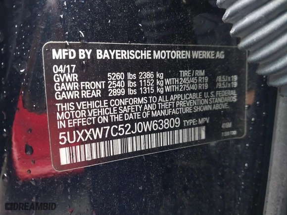 2018 BMW X4 M40i with VIN 5UXXW7C52J0W63809, listed as a IAAI auction lot 41715259 with NaN miles. Bid and sale history available at carsss.com. Image 9.