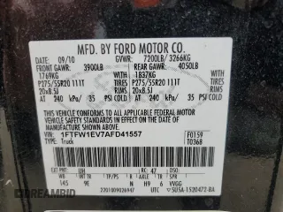 2010 Ford F-150 XL with VIN 1FTFW1EV7AFD41557, listed as a Copart auction lot 62374285 with 238,760 mi miles and Clean title. Bid and sale history available at DreamBid. Image 12.