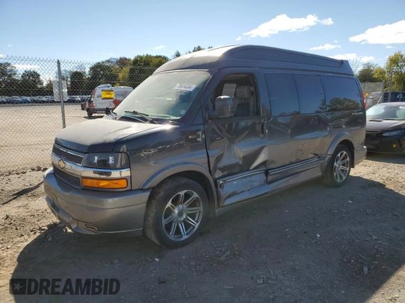 2017 Chevrolet Express Cargo with VIN 1GCWGAFG1H1107676, listed as a Copart auction lot 73634334 with 107,314 mi miles and Salvage title. Bid and sale history available at DreamBid. Image 1.