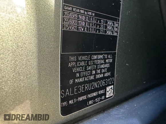 2022 Land Rover Defender z VIN SALE3ERU2N2063122, wystawiony jako Copart lot #88522655 z przebiegiem 89 354 mil mil oraz Czysty tytuł • Clean title. Historia ofert i sprzedaży dostępna na DreamBid. Obrazek 10.